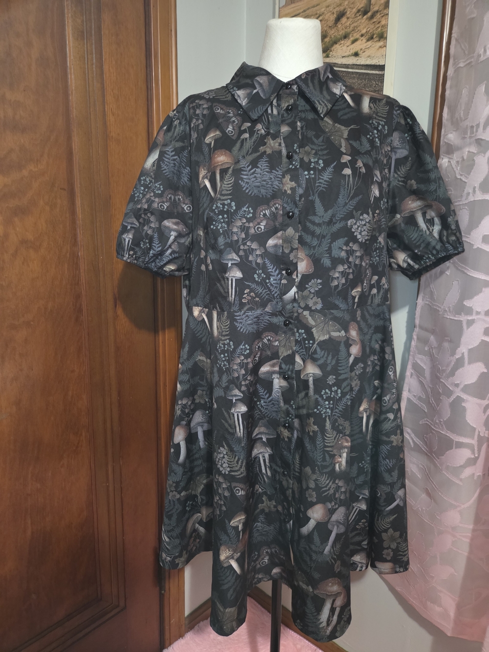 SHEIN Black Forest Mushroom & Fern Print Mini Dress